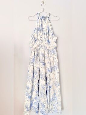 ⭐️ 2/$35  SHEIN halter midi dress (white w/ blue floral pattern)